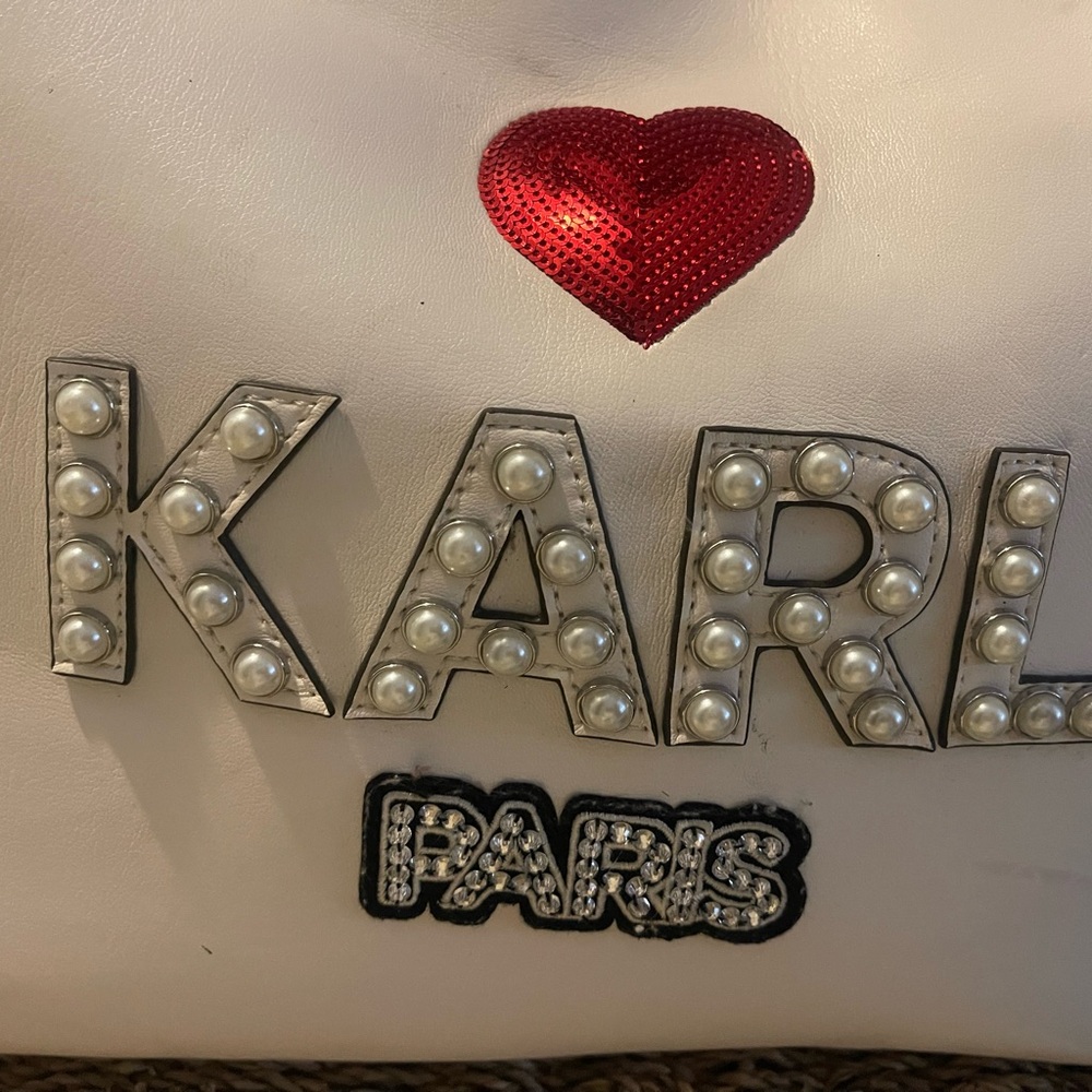 Karl Lagerfeld White bag  Red Heart and Pearl Accents